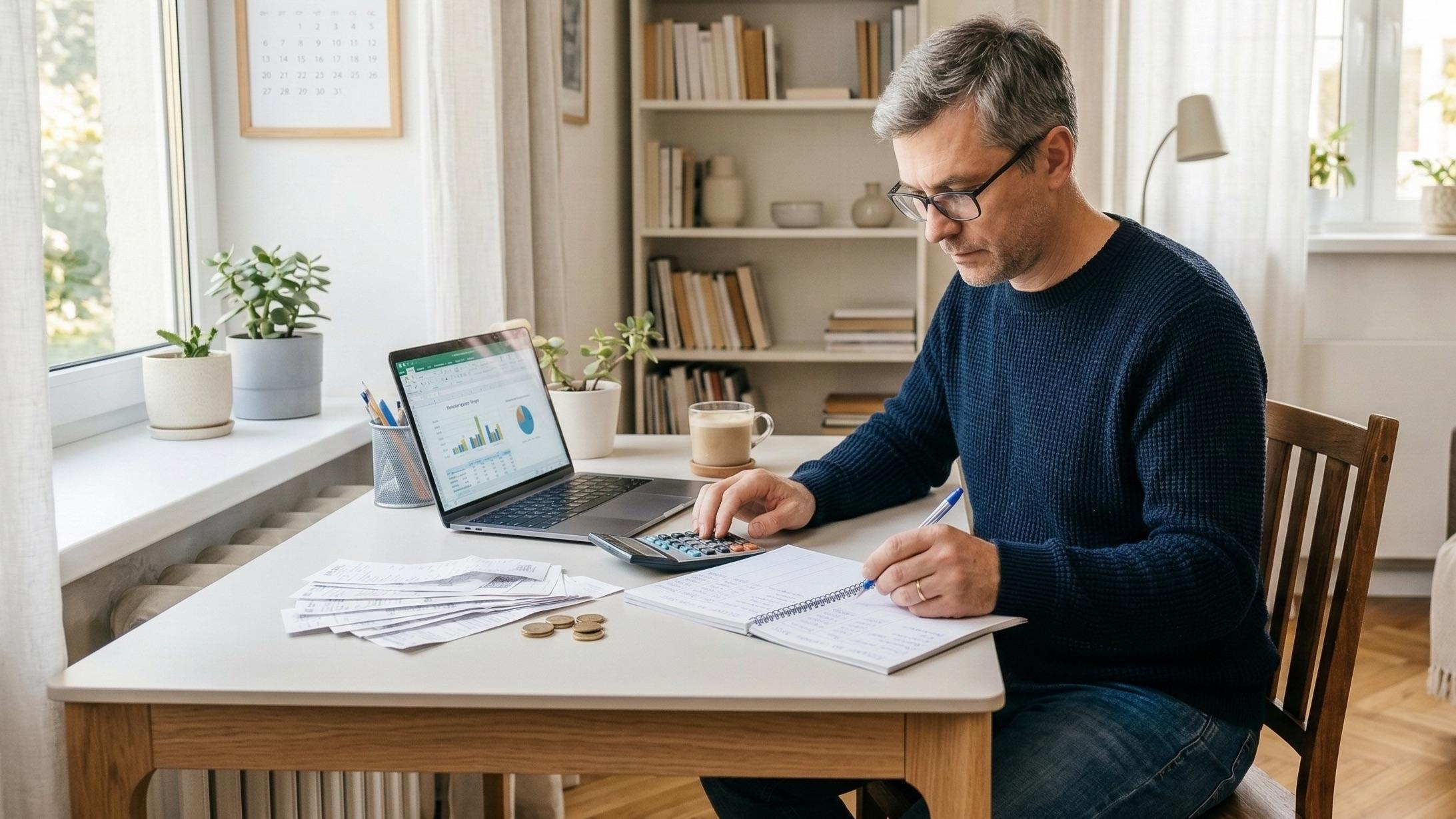 Notebook and financial charts laid out on a desk